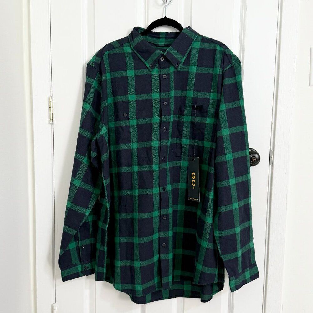 NWT Men Good Counsel Strom Long Sleeve Flannel Shirt in Green Size XLT